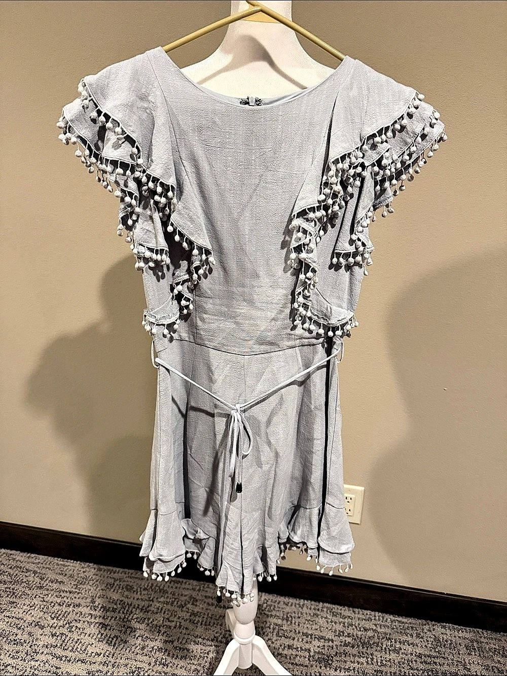 Free People Gray Tassel Trim Mini Dress Size Small